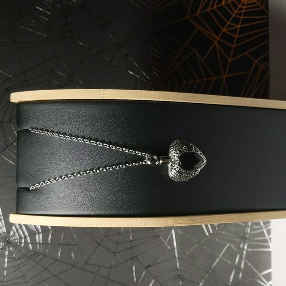 Silver Angel Wing Heart Necklace with Black Gemstone - Picture 1 of 3